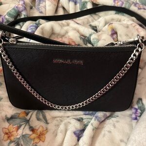 Michael Kors Black Crossbody Bag with Silver Chain